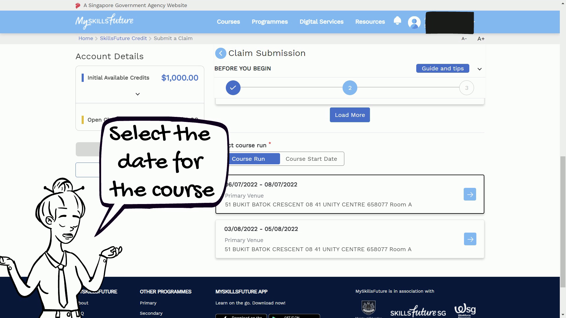 Select your course and dates